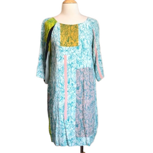 H BY HELEN BULLOCK Anthropologie Patchwork Print Silk Shift Dress Women's 8‎